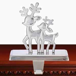 Toiyason Christmas Reindeer Stocking Holder for the Mantel in Silver